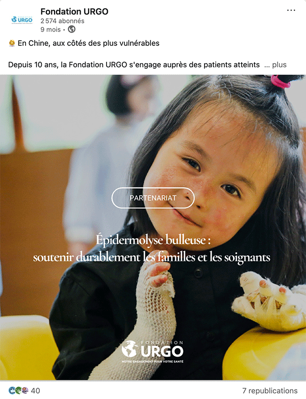 Projet : Fondation URGO, post LinkedIn Post Linkedin pour fondation URGO, sujet partenariat